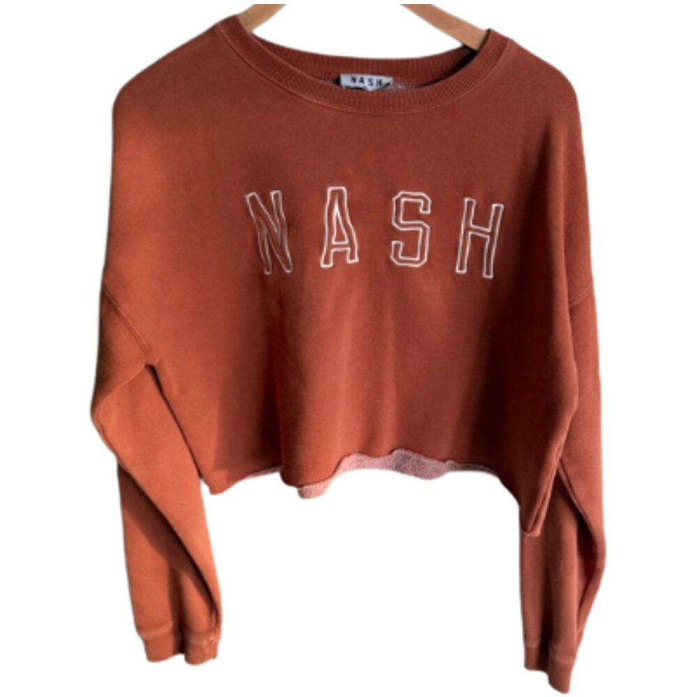 Nash Women's Warm Rust Cropped Distressed Sweatshirt Medium Large